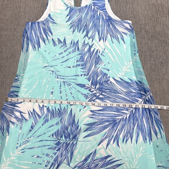 Calvin Klein Womens Sleeveless Palm Print Blue Aqua Lined Sheath Dress Size 8 - Picture 3 of 9